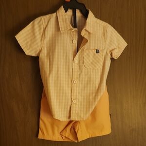 Orange and White Checkered Button-Up Shirt